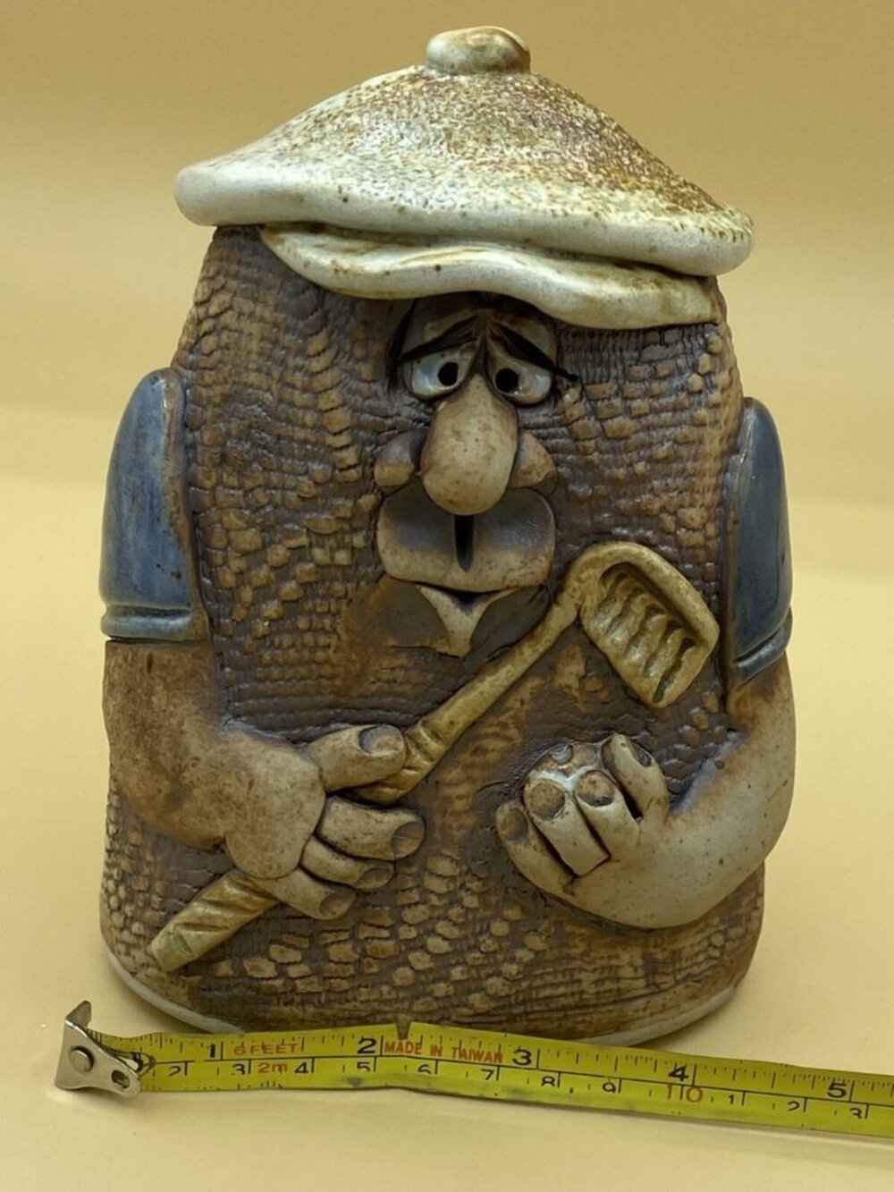 Mahon Art Face Pottery Golfer Wearing Golf Hat Club Signed Bank Big Cork